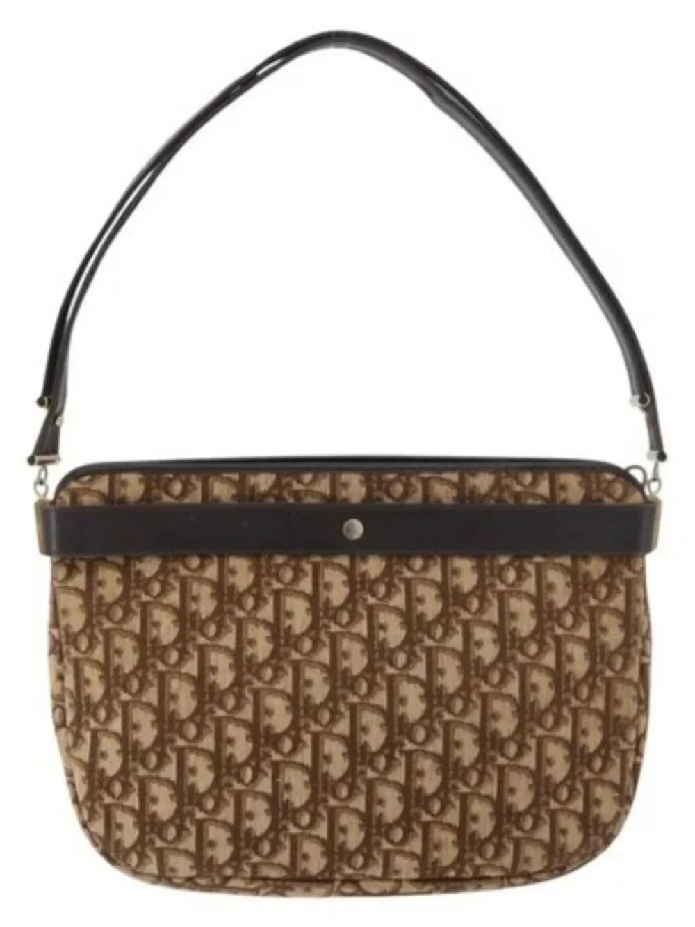 Christian Dior Trotter Canvas Shoulder Bag Gold Beige Auth 179906